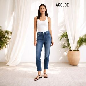 AGOLDE Sophie Cropped Skinny Jeans Raw Hem Medium Wash 31x27 Style# A018-3005